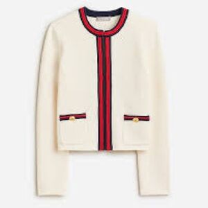 J. Crew Cream Cardigan with Red and Black Accents